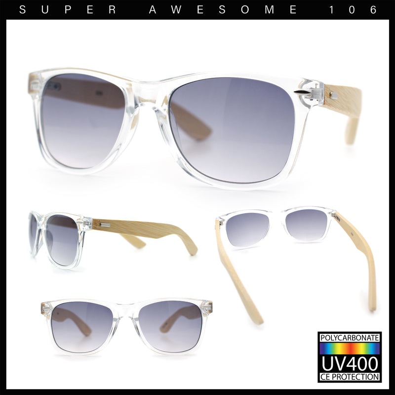 Hipster Bamboo Wood Arm Rectangle Clear Horn Rim Plastic Sunglasses