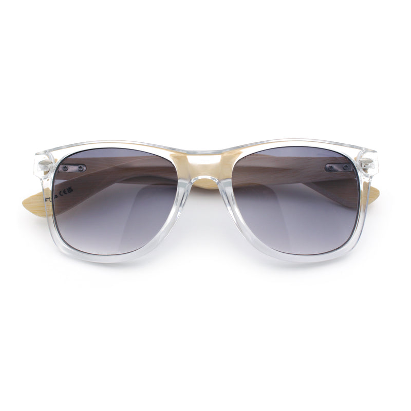 Hipster Bamboo Wood Arm Rectangle Clear Horn Rim Plastic Sunglasses