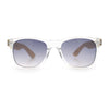 Hipster Bamboo Wood Arm Rectangle Clear Horn Rim Plastic Sunglasses