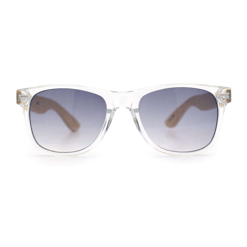 Hipster Bamboo Wood Arm Rectangle Clear Horn Rim Plastic Sunglasses