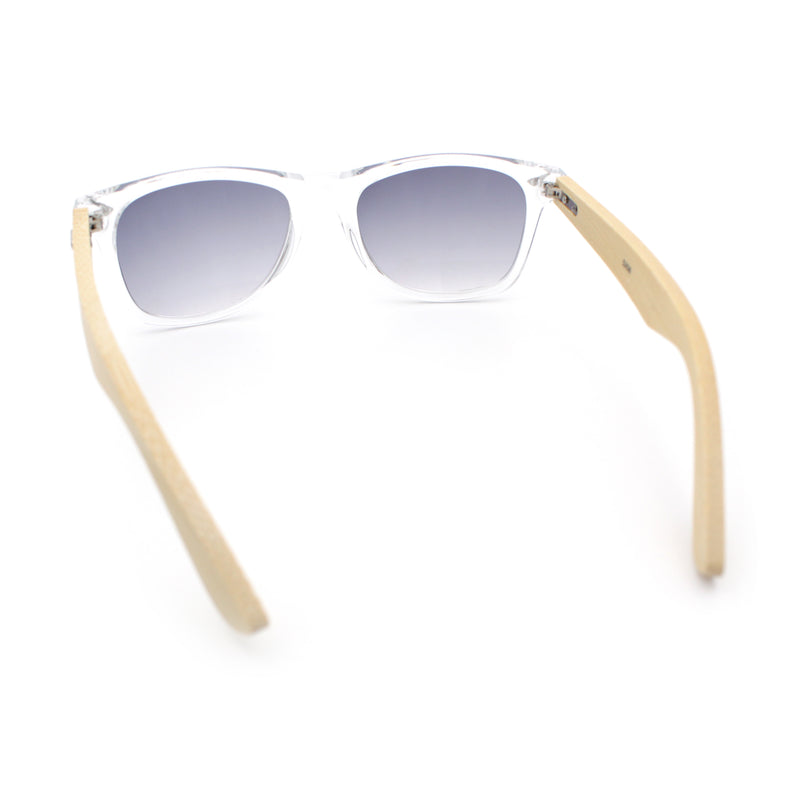Hipster Bamboo Wood Arm Rectangle Clear Horn Rim Plastic Sunglasses