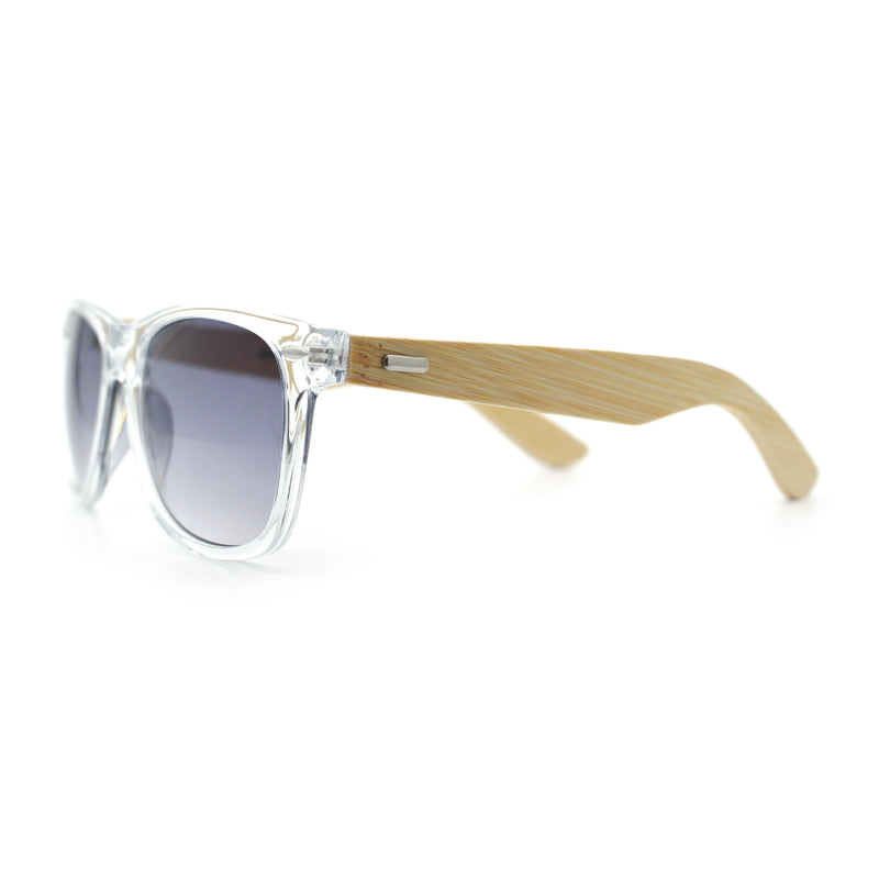 Hipster Bamboo Wood Arm Rectangle Clear Horn Rim Plastic Sunglasses