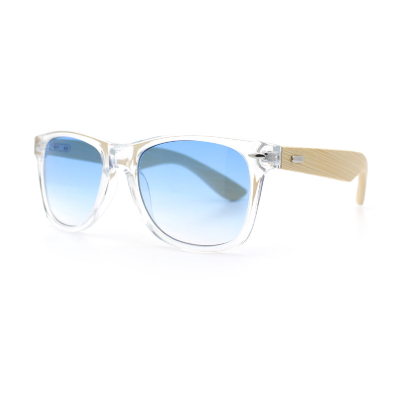 Hipster Bamboo Wood Arm Rectangle Clear Horn Rim Plastic Sunglasses