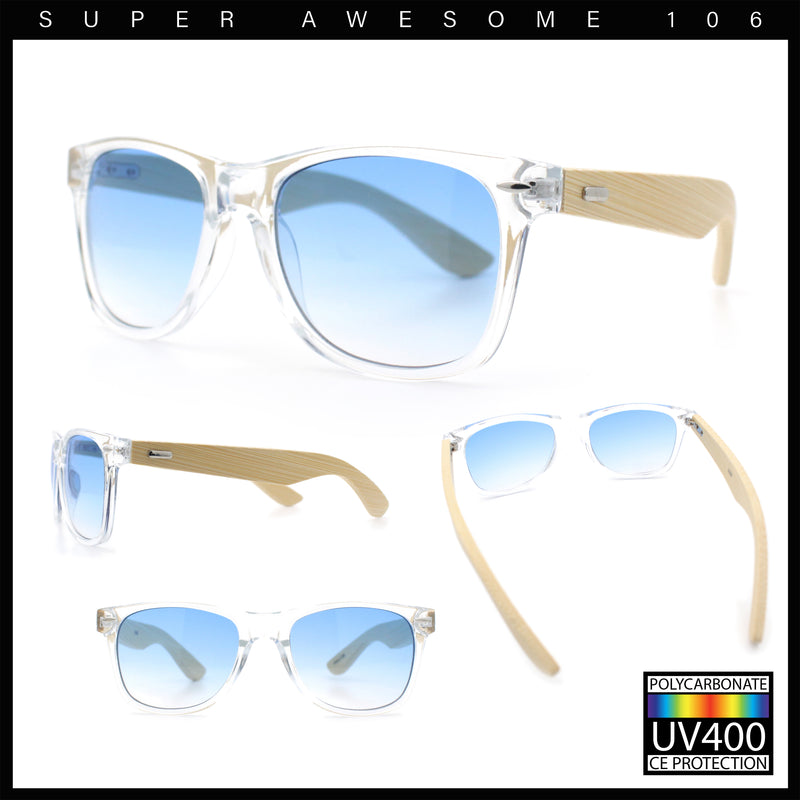 Hipster Bamboo Wood Arm Rectangle Clear Horn Rim Plastic Sunglasses
