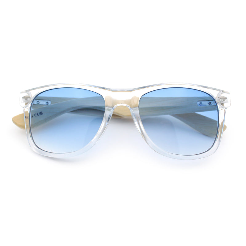 Hipster Bamboo Wood Arm Rectangle Clear Horn Rim Plastic Sunglasses