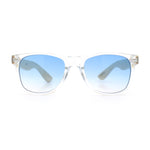 Hipster Bamboo Wood Arm Rectangle Clear Horn Rim Plastic Sunglasses