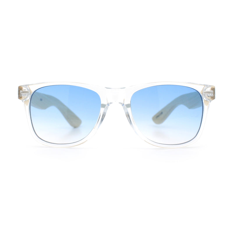 Hipster Bamboo Wood Arm Rectangle Clear Horn Rim Plastic Sunglasses