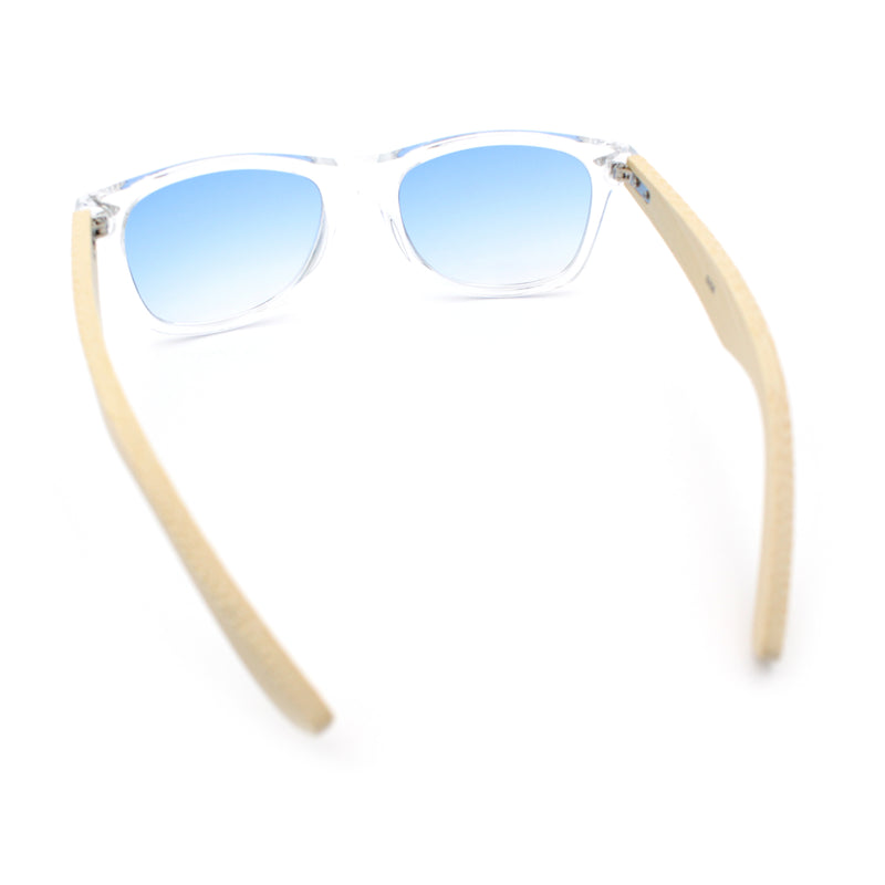 Hipster Bamboo Wood Arm Rectangle Clear Horn Rim Plastic Sunglasses