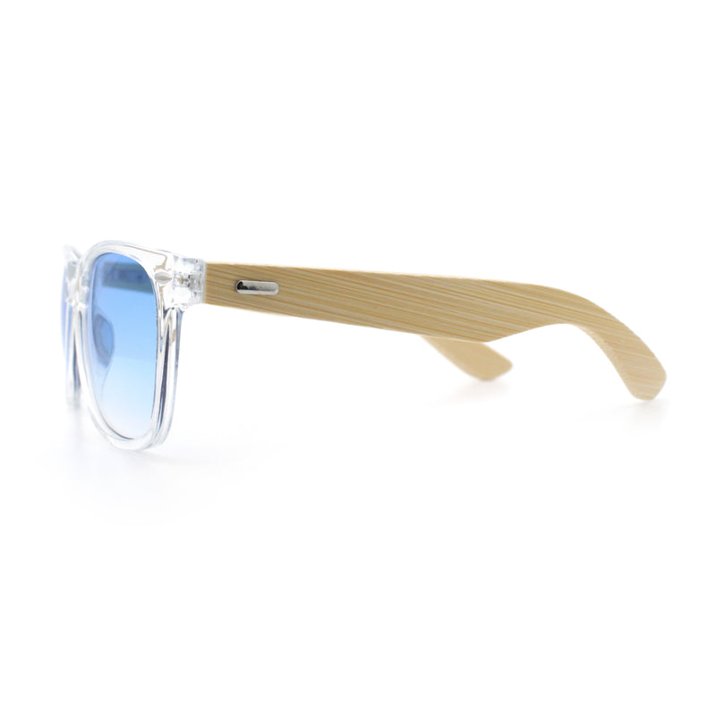 Hipster Bamboo Wood Arm Rectangle Clear Horn Rim Plastic Sunglasses
