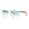 Hipster Bamboo Wood Arm Rectangle Clear Horn Rim Plastic Sunglasses