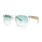 Hipster Bamboo Wood Arm Rectangle Clear Horn Rim Plastic Sunglasses