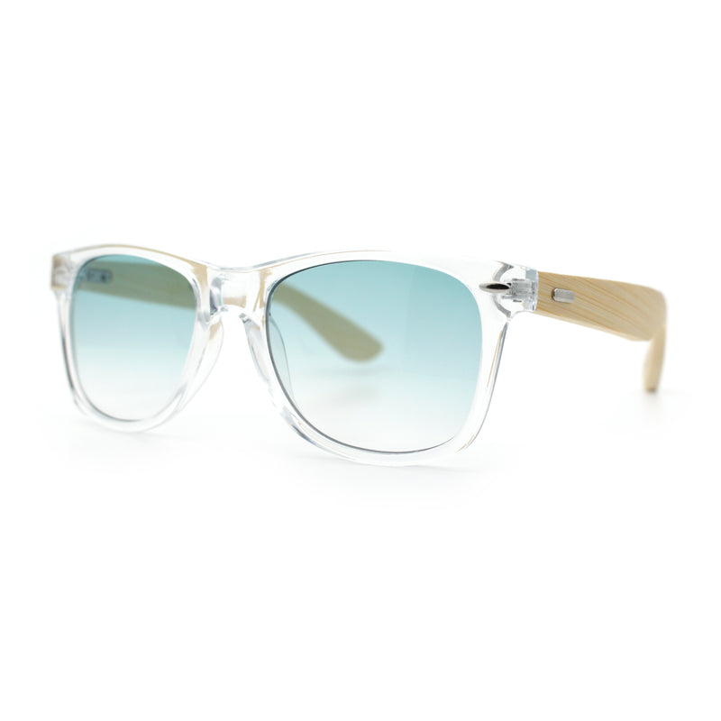 Hipster Bamboo Wood Arm Rectangle Clear Horn Rim Plastic Sunglasses