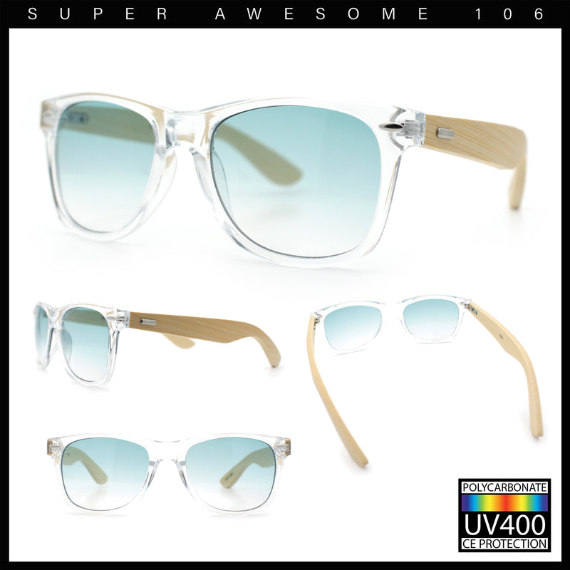 Hipster Bamboo Wood Arm Rectangle Clear Horn Rim Plastic Sunglasses