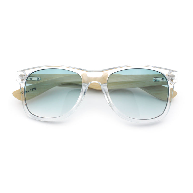 Hipster Bamboo Wood Arm Rectangle Clear Horn Rim Plastic Sunglasses