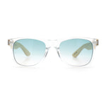 Hipster Bamboo Wood Arm Rectangle Clear Horn Rim Plastic Sunglasses