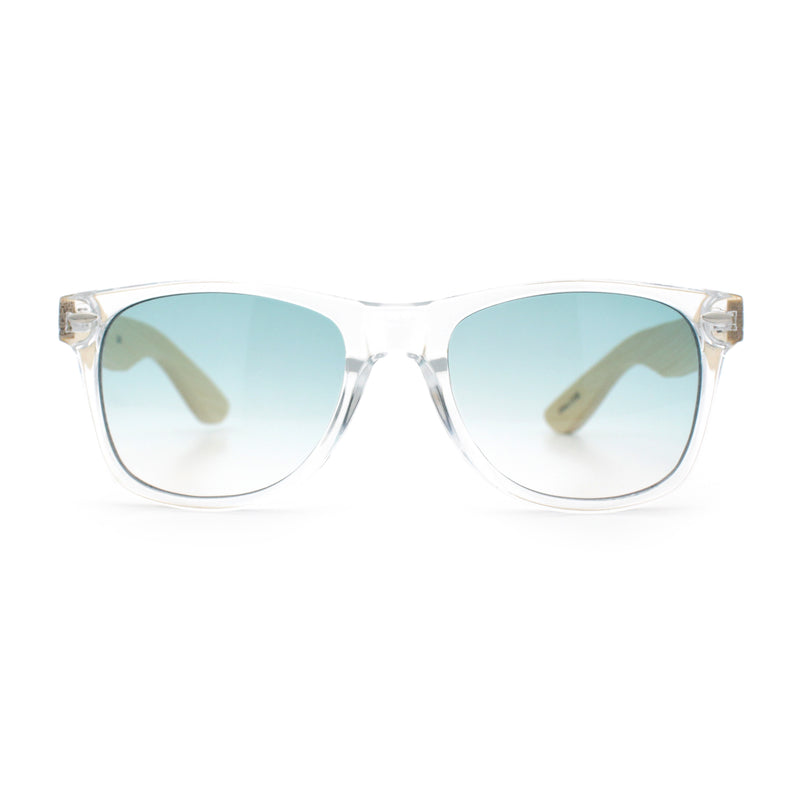 Hipster Bamboo Wood Arm Rectangle Clear Horn Rim Plastic Sunglasses
