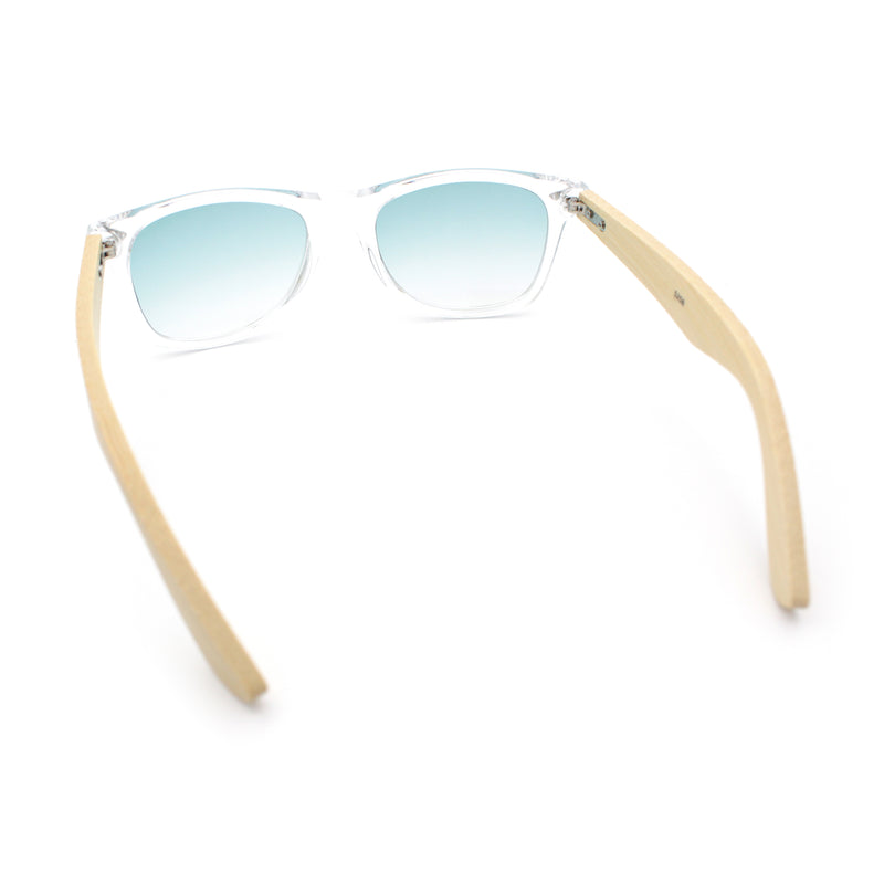 Hipster Bamboo Wood Arm Rectangle Clear Horn Rim Plastic Sunglasses