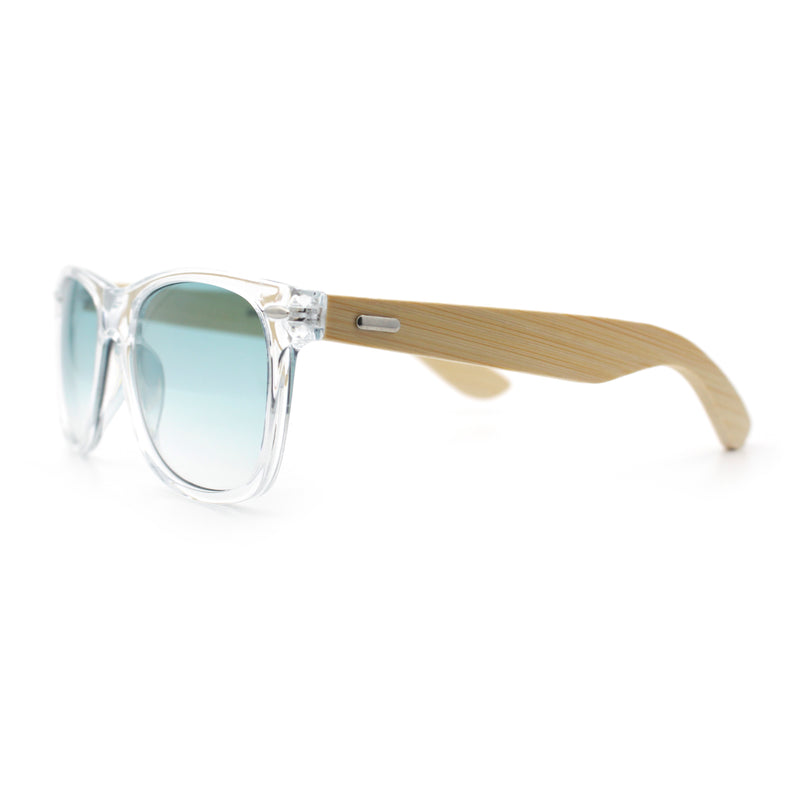 Hipster Bamboo Wood Arm Rectangle Clear Horn Rim Plastic Sunglasses