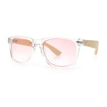 Hipster Bamboo Wood Arm Rectangle Clear Horn Rim Plastic Sunglasses