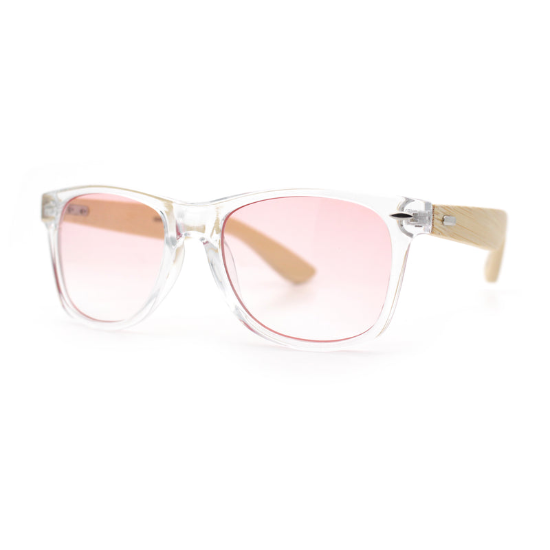 Hipster Bamboo Wood Arm Rectangle Clear Horn Rim Plastic Sunglasses