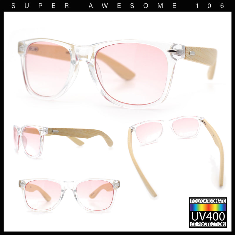 Hipster Bamboo Wood Arm Rectangle Clear Horn Rim Plastic Sunglasses