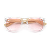 Hipster Bamboo Wood Arm Rectangle Clear Horn Rim Plastic Sunglasses