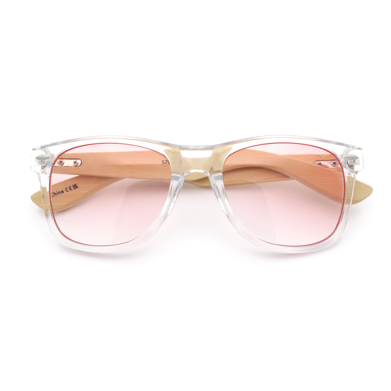 Hipster Bamboo Wood Arm Rectangle Clear Horn Rim Plastic Sunglasses