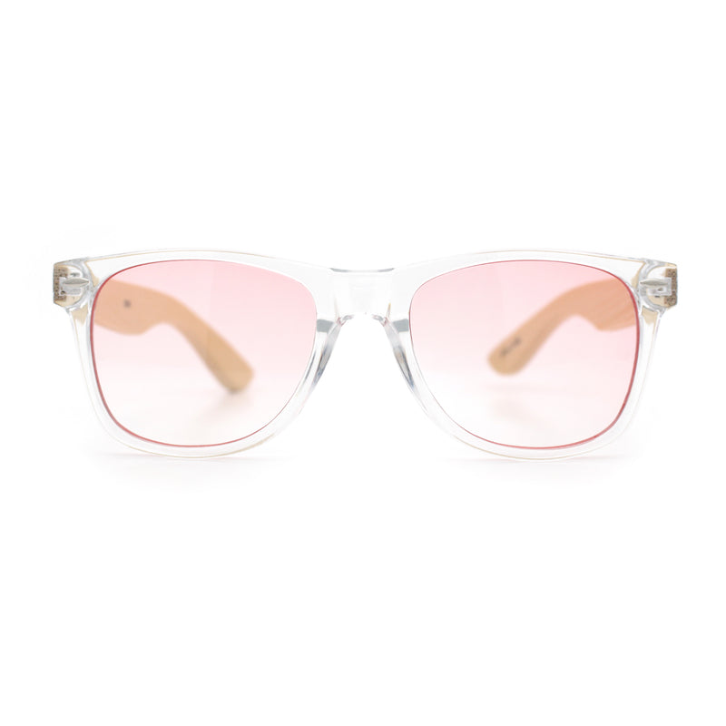 Hipster Bamboo Wood Arm Rectangle Clear Horn Rim Plastic Sunglasses