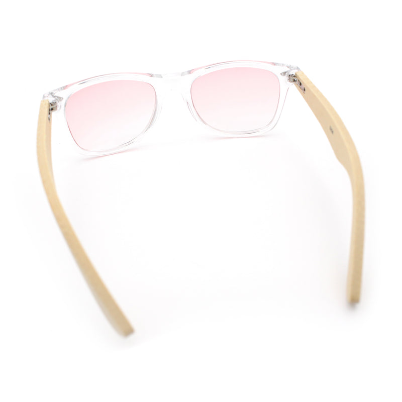 Hipster Bamboo Wood Arm Rectangle Clear Horn Rim Plastic Sunglasses