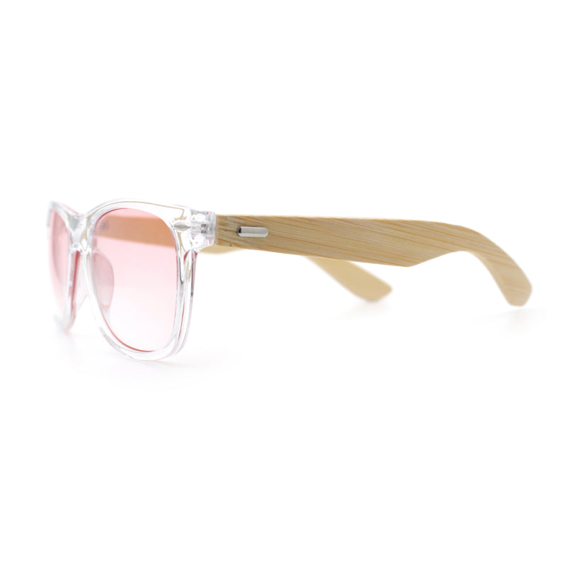 Hipster Bamboo Wood Arm Rectangle Clear Horn Rim Plastic Sunglasses