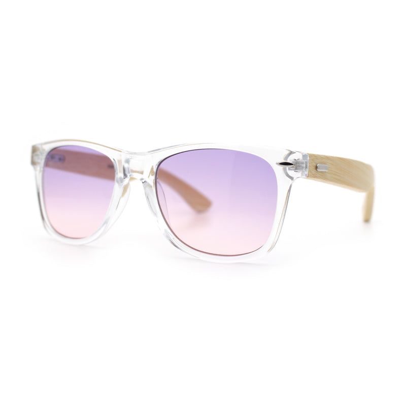 Hipster Bamboo Wood Arm Rectangle Clear Horn Rim Plastic Sunglasses