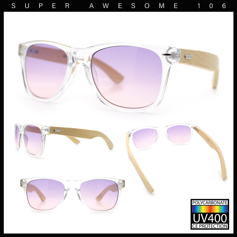 Hipster Bamboo Wood Arm Rectangle Clear Horn Rim Plastic Sunglasses