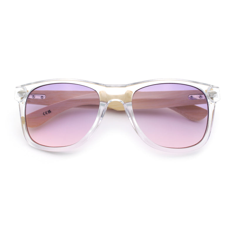 Hipster Bamboo Wood Arm Rectangle Clear Horn Rim Plastic Sunglasses