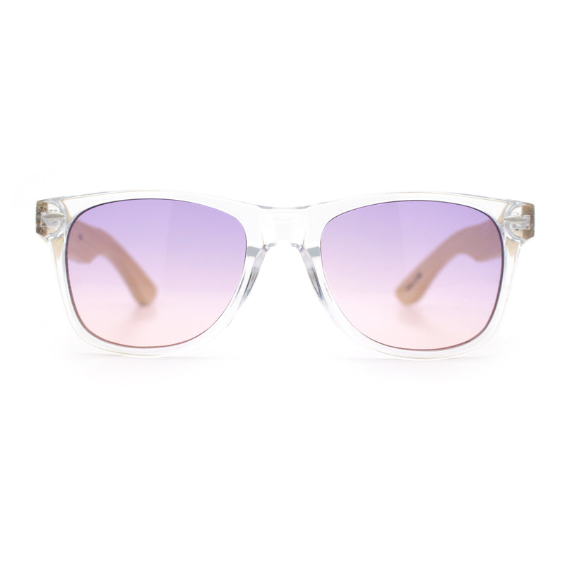 Hipster Bamboo Wood Arm Rectangle Clear Horn Rim Plastic Sunglasses
