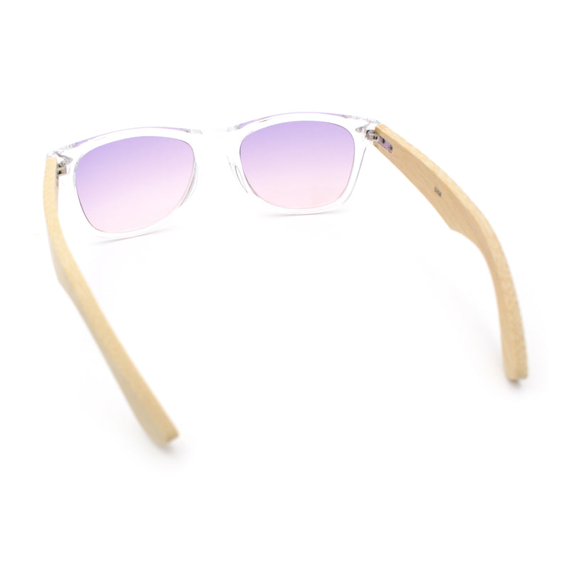 Hipster Bamboo Wood Arm Rectangle Clear Horn Rim Plastic Sunglasses