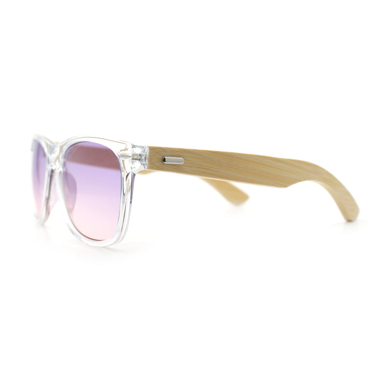 Hipster Bamboo Wood Arm Rectangle Clear Horn Rim Plastic Sunglasses