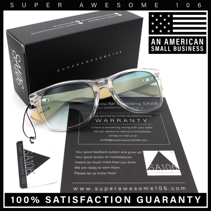 Hipster Bamboo Wood Arm Rectangle Clear Horn Rim Plastic Sunglasses