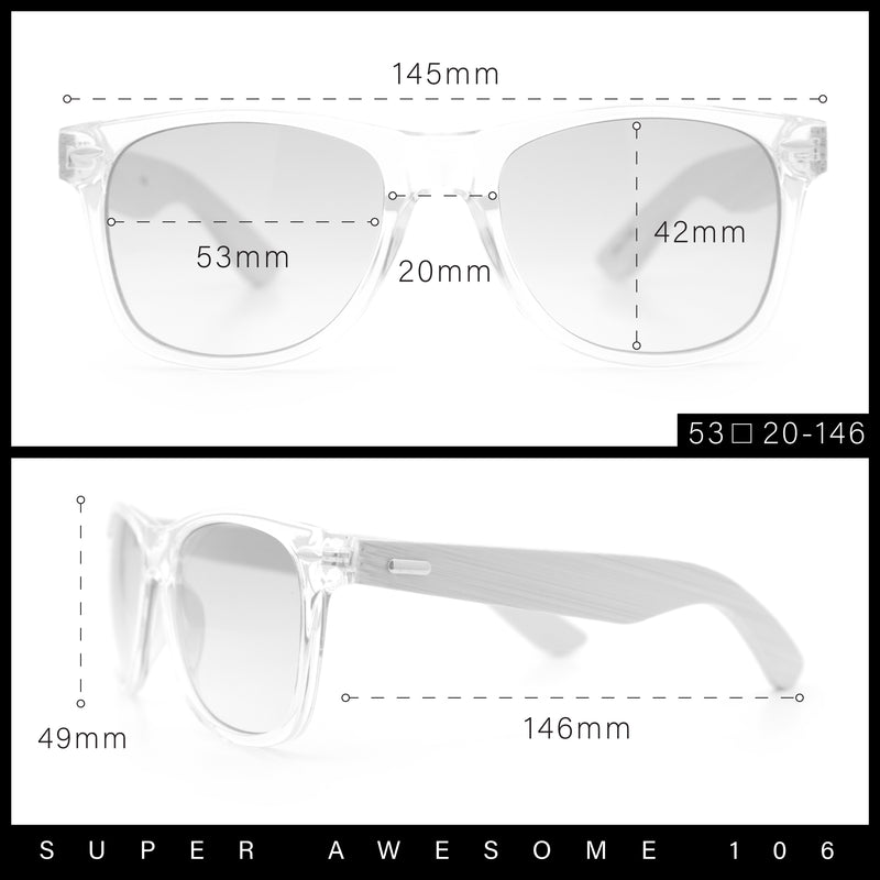 Hipster Bamboo Wood Arm Rectangle Clear Horn Rim Plastic Sunglasses