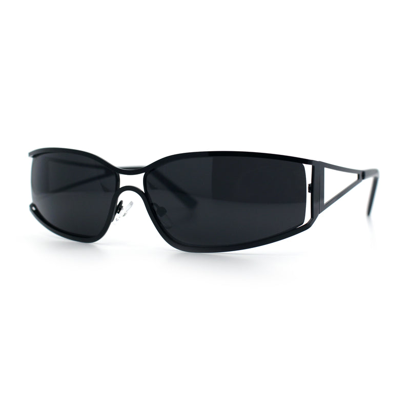 90s Styling Retro Fashion Wrap Around Metal Rim Rectangular Sunglasses