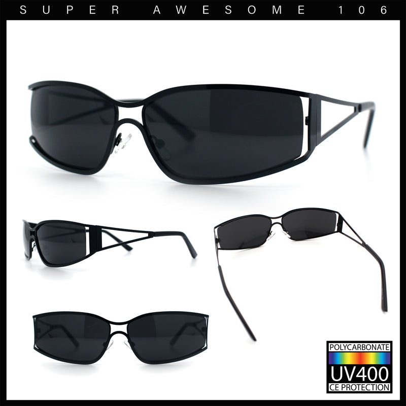 90s Styling Retro Fashion Wrap Around Metal Rim Rectangular Sunglasses