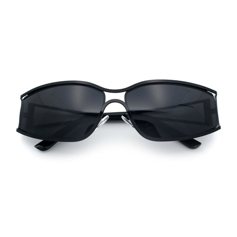 90s Styling Retro Fashion Wrap Around Metal Rim Rectangular Sunglasses