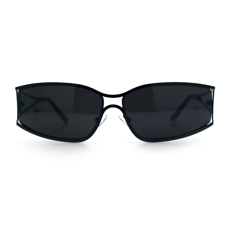 90s Styling Retro Fashion Wrap Around Metal Rim Rectangular Sunglasses
