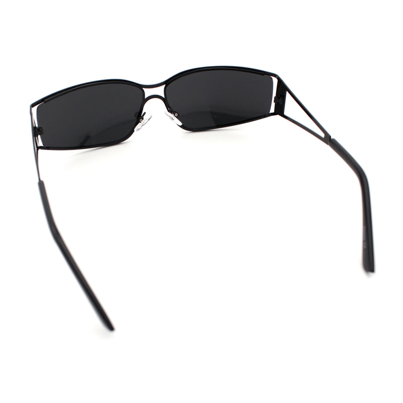 90s Styling Retro Fashion Wrap Around Metal Rim Rectangular Sunglasses
