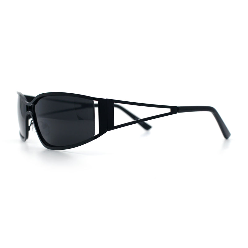 90s Styling Retro Fashion Wrap Around Metal Rim Rectangular Sunglasses