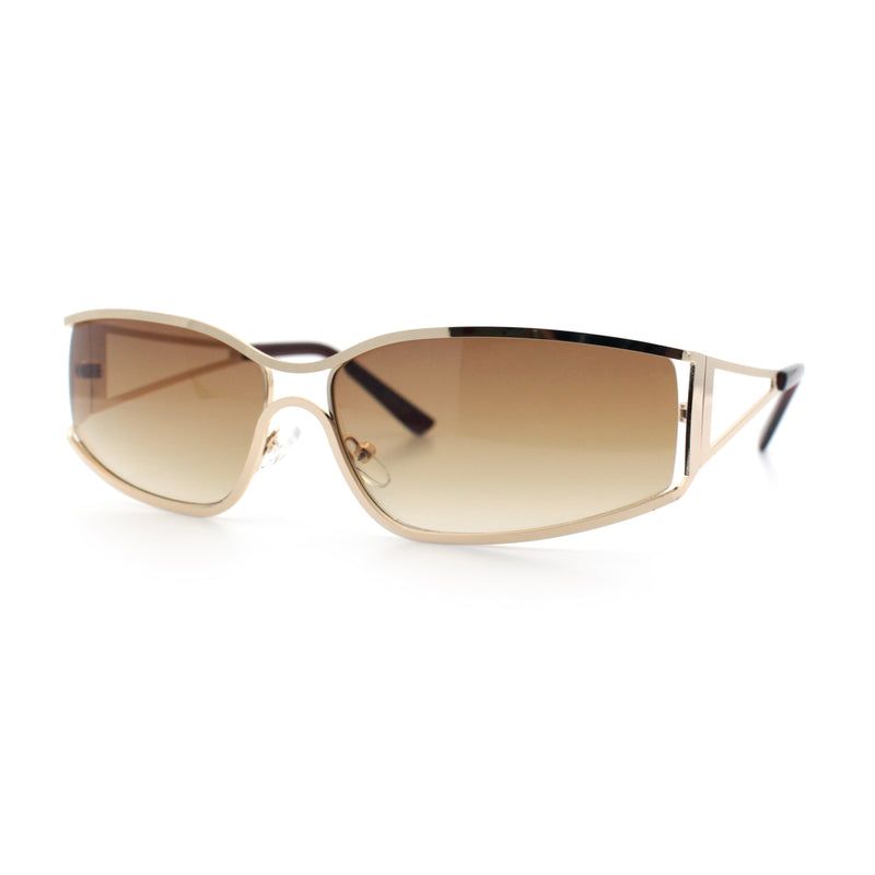 90s Styling Retro Fashion Wrap Around Metal Rim Rectangular Sunglasses