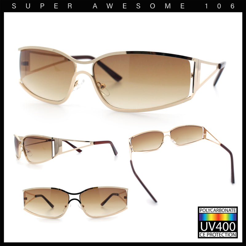 90s Styling Retro Fashion Wrap Around Metal Rim Rectangular Sunglasses