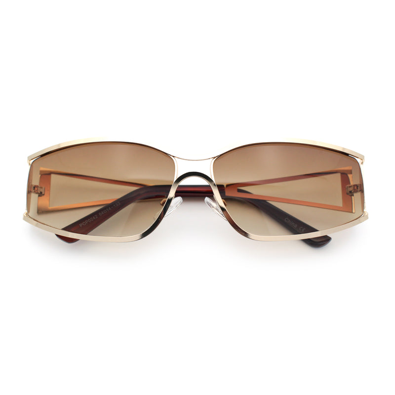 90s Styling Retro Fashion Wrap Around Metal Rim Rectangular Sunglasses
