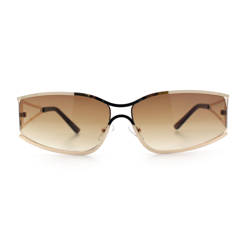 90s Styling Retro Fashion Wrap Around Metal Rim Rectangular Sunglasses