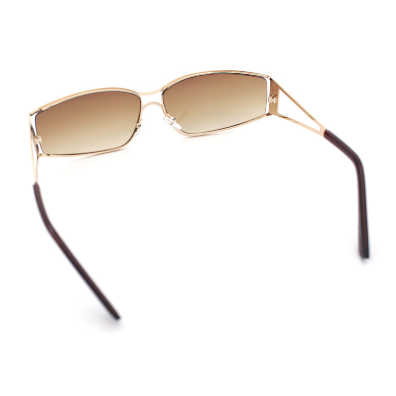 90s Styling Retro Fashion Wrap Around Metal Rim Rectangular Sunglasses