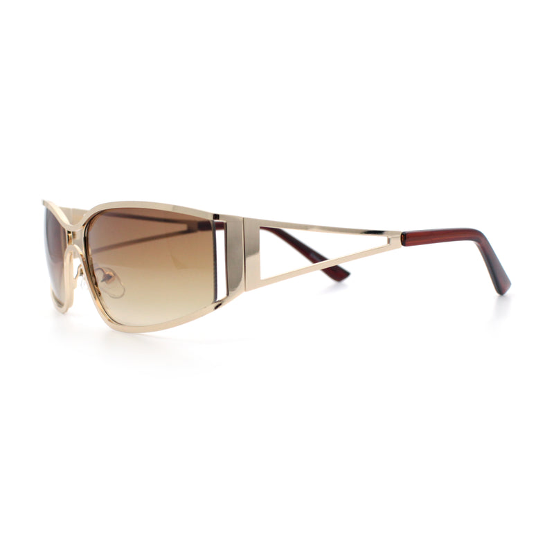 90s Styling Retro Fashion Wrap Around Metal Rim Rectangular Sunglasses
